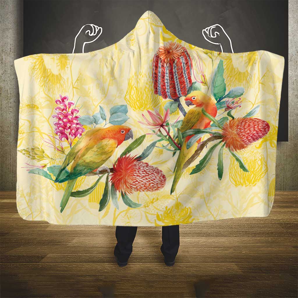 Birds and Floral Aussie Lorikeet Hooded Blanket Pastel Yellow - Aussie Hoodie