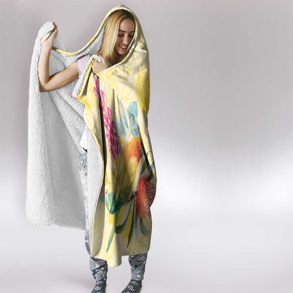 Birds and Floral Aussie Lorikeet Hooded Blanket Pastel Yellow - Aussie Hoodie