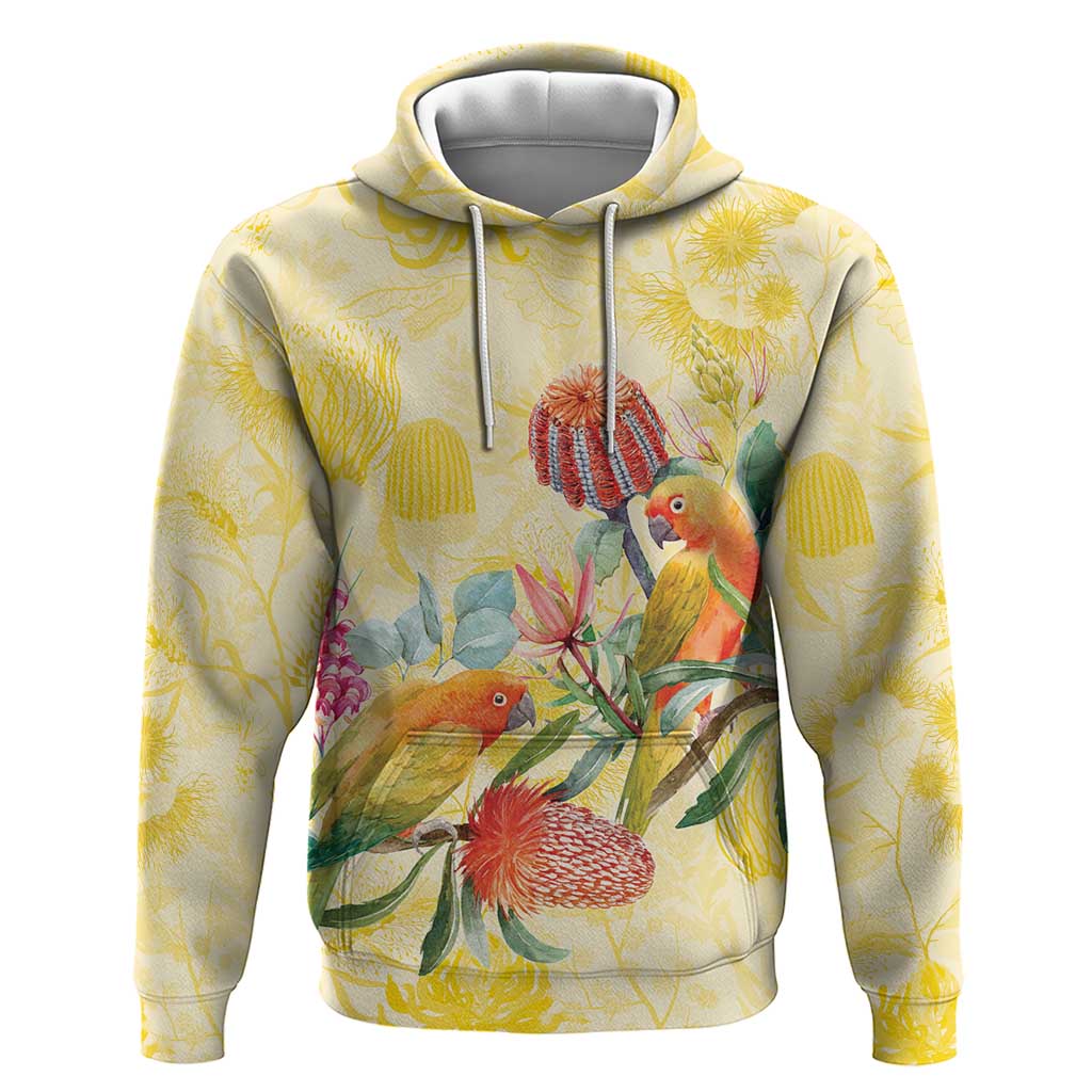 Birds and Floral Aussie Lorikeet Hoodie Pastel Yellow - Aussie Hoodie