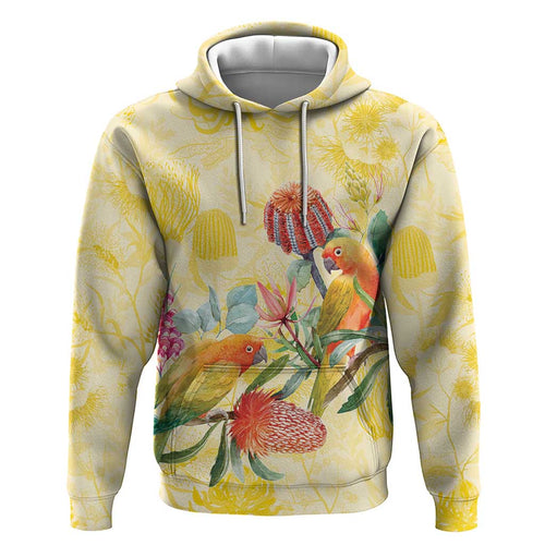Birds and Floral Aussie Lorikeet Hoodie Pastel Yellow - Aussie Hoodie