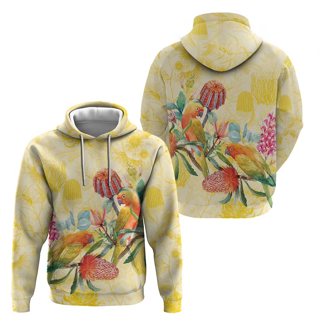 Birds and Floral Aussie Lorikeet Hoodie Pastel Yellow - Aussie Hoodie