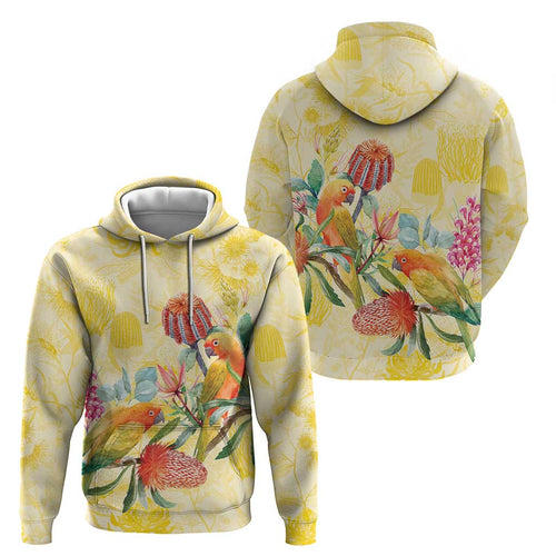 Birds and Floral Aussie Lorikeet Hoodie Pastel Yellow - Aussie Hoodie
