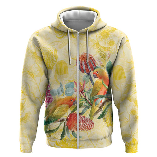 Birds and Floral Aussie Lorikeet Hoodie Pastel Yellow - Aussie Hoodie