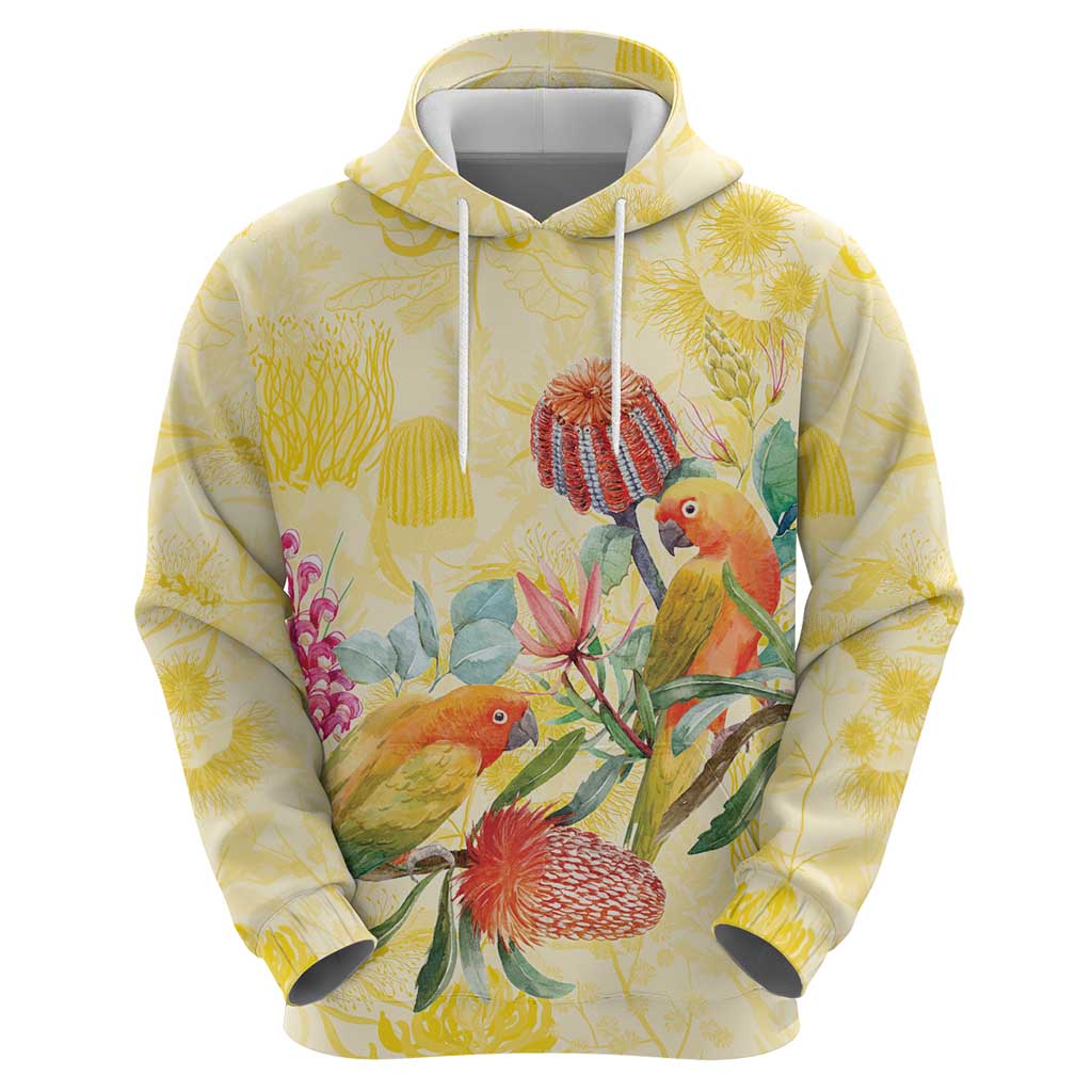 Birds and Floral Aussie Lorikeet Hoodie Pastel Yellow - Aussie Hoodie