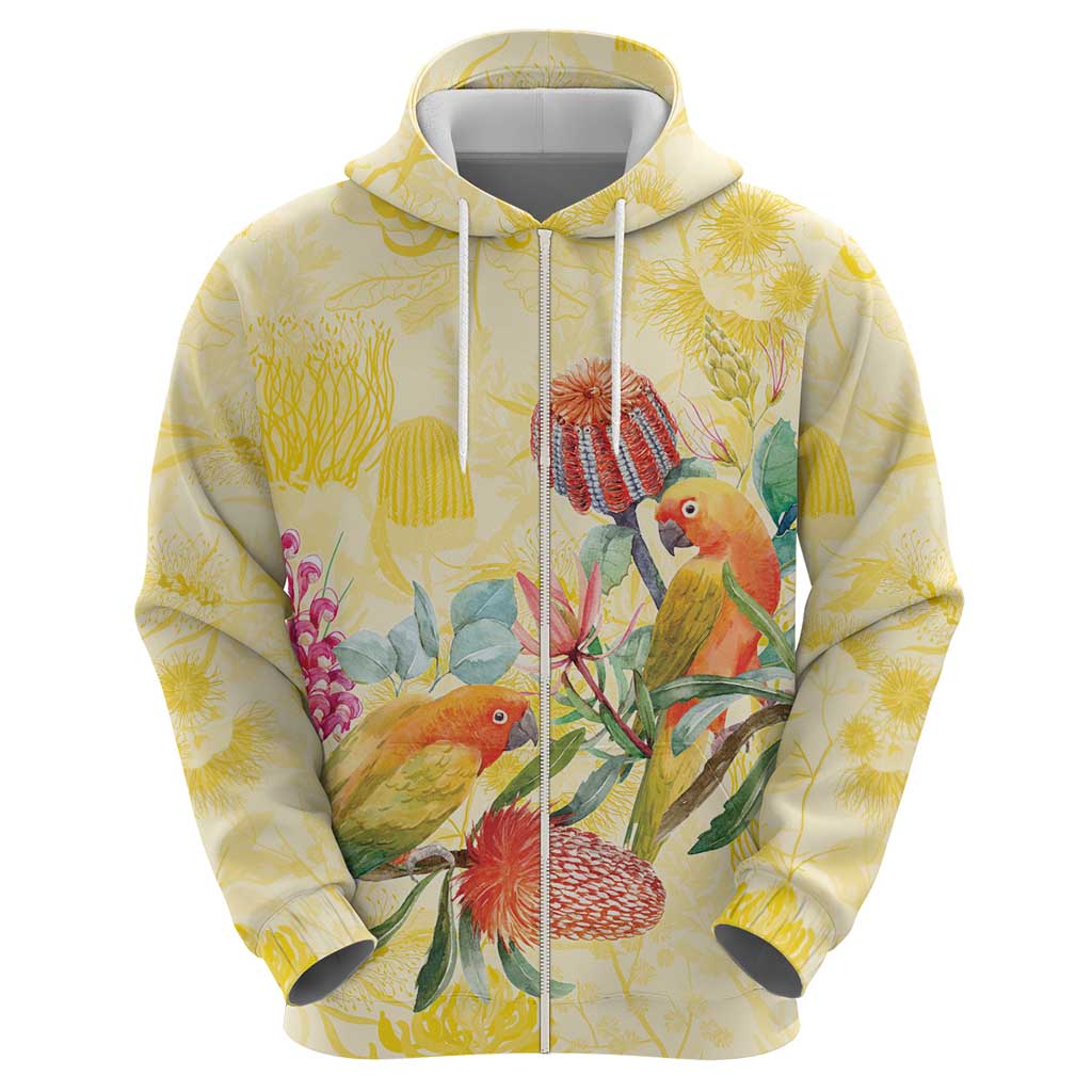 Birds and Floral Aussie Lorikeet Hoodie Pastel Yellow - Aussie Hoodie