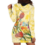 Birds and Floral Aussie Lorikeet Hoodie Dress Pastel Yellow - Aussie Hoodie