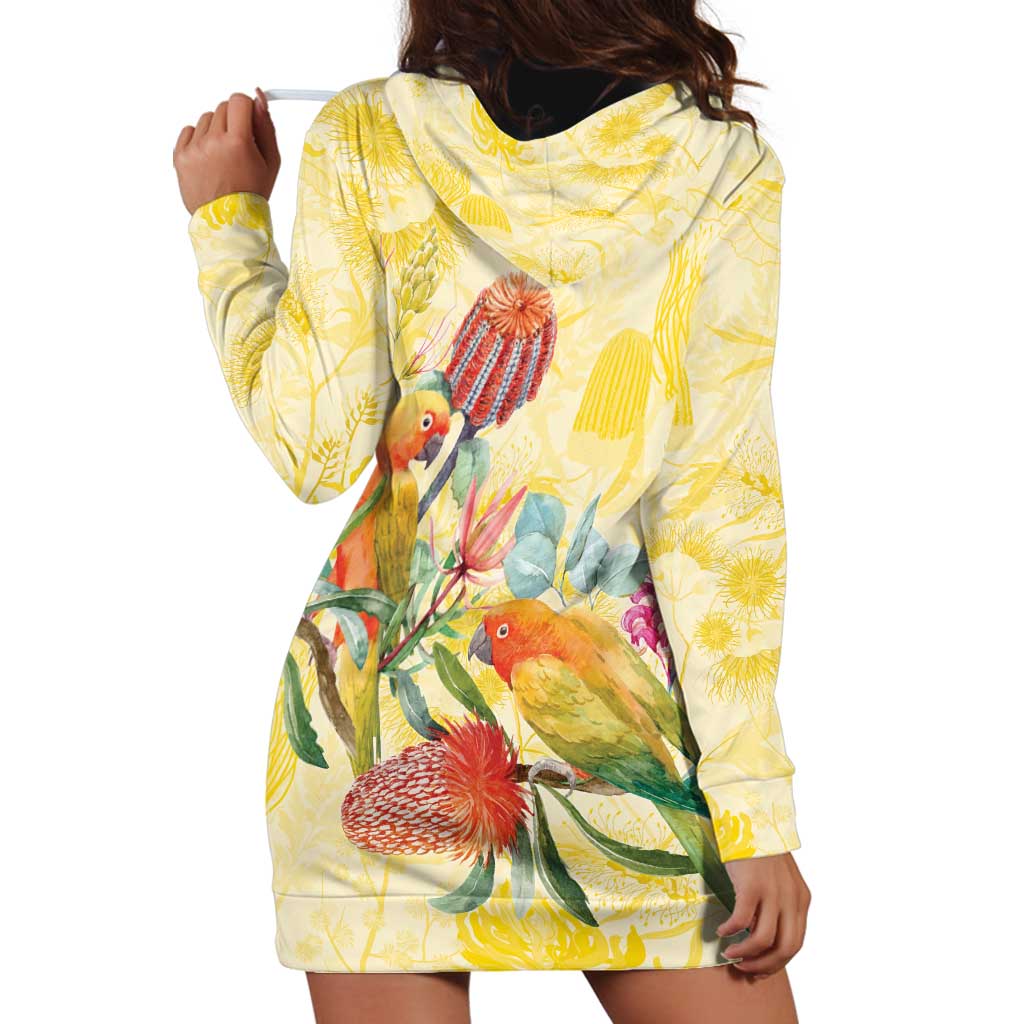 Birds and Floral Aussie Lorikeet Hoodie Dress Pastel Yellow - Aussie Hoodie