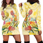 Birds and Floral Aussie Lorikeet Hoodie Dress Pastel Yellow - Aussie Hoodie