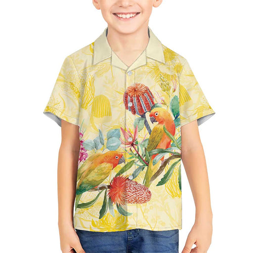 Birds and Floral Aussie Lorikeet Kid Hawaiian Shirt Pastel Yellow - Aussie Hoodie