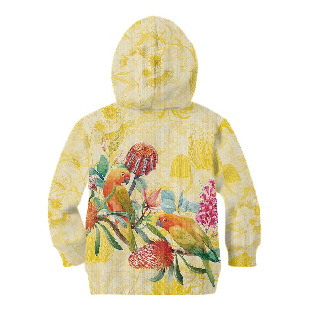 Birds and Floral Aussie Lorikeet Kid Hoodie Pastel Yellow - Aussie Hoodie