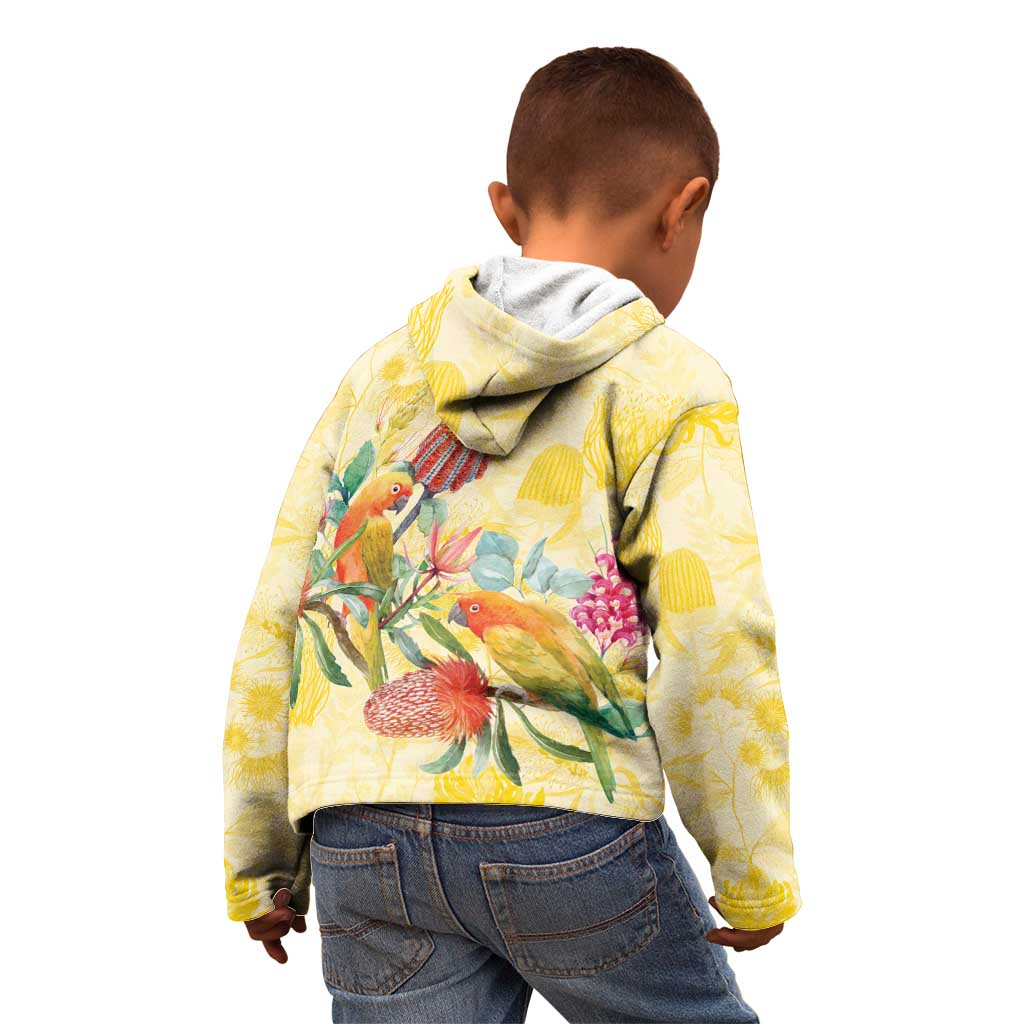 Birds and Floral Aussie Lorikeet Kid Hoodie Pastel Yellow - Aussie Hoodie