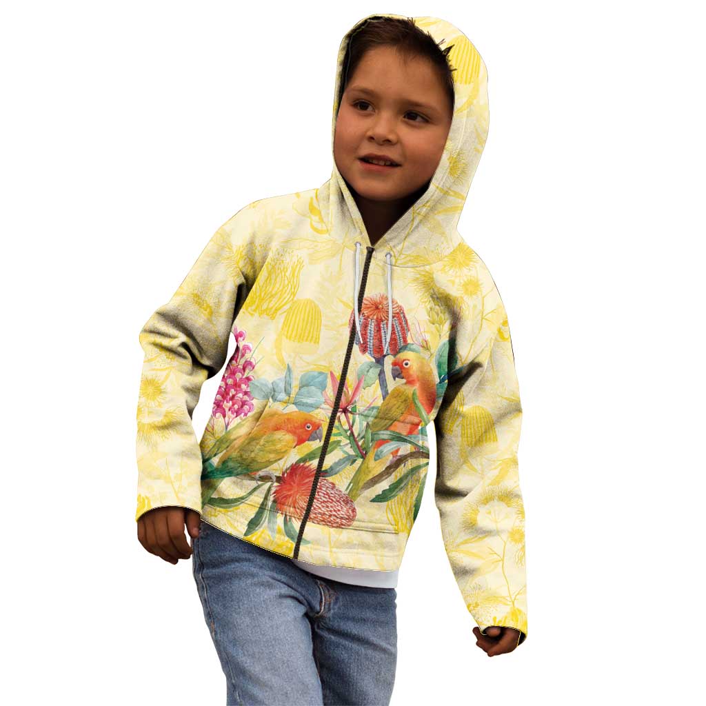 Birds and Floral Aussie Lorikeet Kid Hoodie Pastel Yellow - Aussie Hoodie