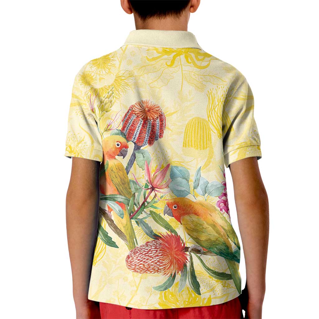 Birds and Floral Aussie Lorikeet Kid Polo Shirt Pastel Yellow - Aussie Hoodie