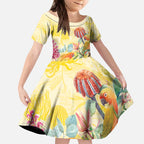 Birds and Floral Aussie Lorikeet Kid Short Sleeve Dress Pastel Yellow - Aussie Hoodie