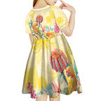 Birds and Floral Aussie Lorikeet Kid Short Sleeve Dress Pastel Yellow - Aussie Hoodie