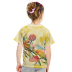 Birds and Floral Aussie Lorikeet Kid T Shirt Pastel Yellow - Aussie Hoodie