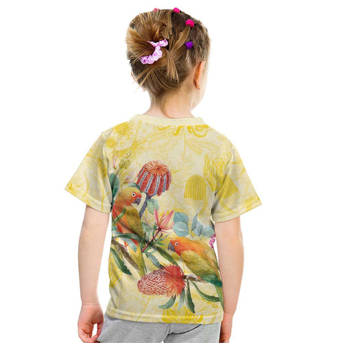 Birds and Floral Aussie Lorikeet Kid T Shirt Pastel Yellow - Aussie Hoodie