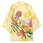 Birds and Floral Aussie Lorikeet Kimono Pastel Yellow - Aussie Hoodie