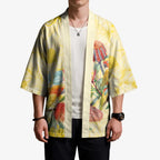 Birds and Floral Aussie Lorikeet Kimono Pastel Yellow - Aussie Hoodie