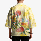 Birds and Floral Aussie Lorikeet Kimono Pastel Yellow - Aussie Hoodie