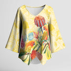 Birds and Floral Aussie Lorikeet Kimono Sleeve Blouse Pastel Yellow - Aussie Hoodie