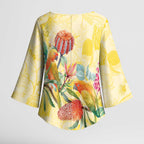 Birds and Floral Aussie Lorikeet Kimono Sleeve Blouse Pastel Yellow - Aussie Hoodie