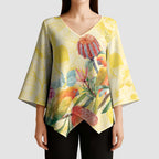 Birds and Floral Aussie Lorikeet Kimono Sleeve Blouse Pastel Yellow - Aussie Hoodie