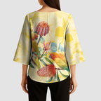 Birds and Floral Aussie Lorikeet Kimono Sleeve Blouse Pastel Yellow - Aussie Hoodie