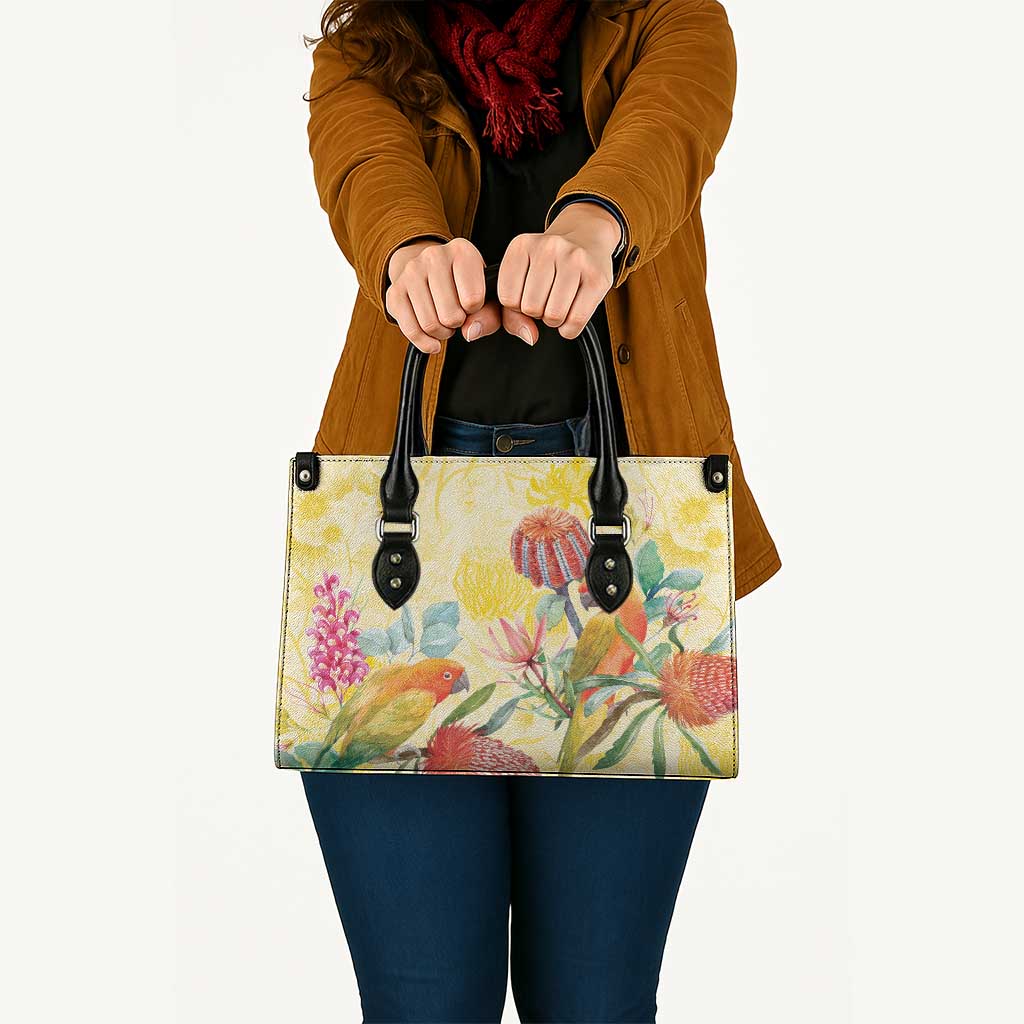 Birds and Floral Aussie Lorikeet Leather Bag Pastel Yellow - Aussie Hoodie