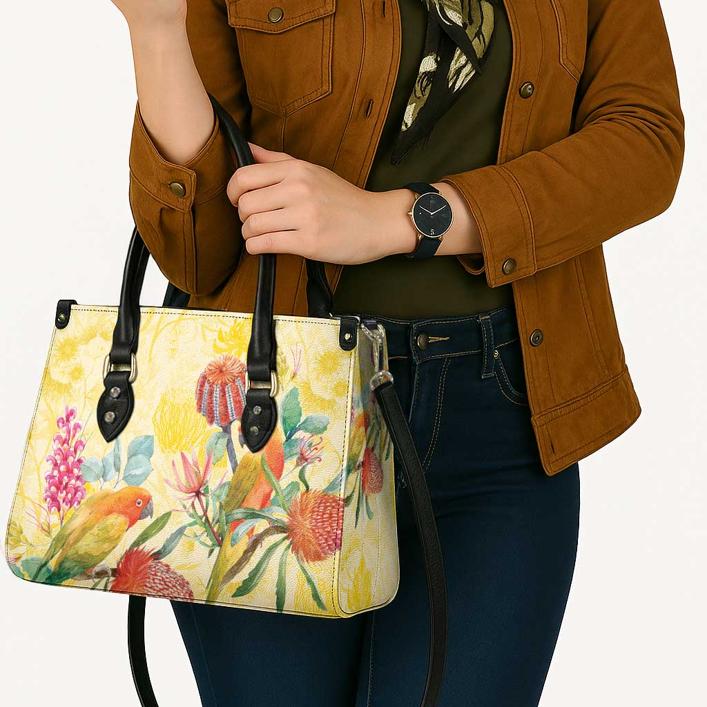 Birds and Floral Aussie Lorikeet Leather Bag Pastel Yellow - Aussie Hoodie