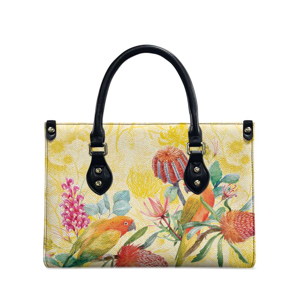 Birds and Floral Aussie Lorikeet Leather Bag Pastel Yellow - Aussie Hoodie
