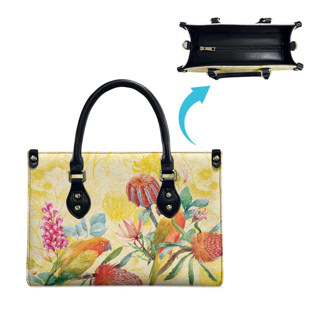 Birds and Floral Aussie Lorikeet Leather Bag Pastel Yellow - Aussie Hoodie