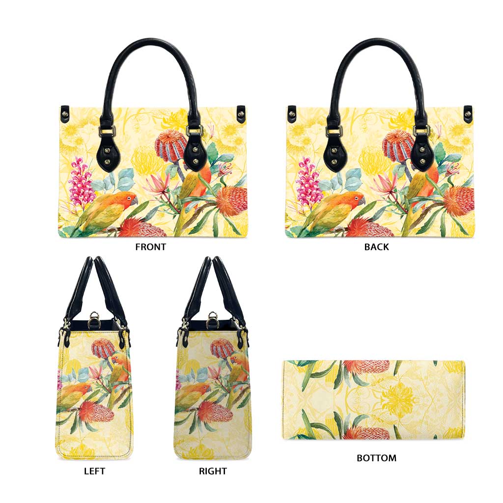 Birds and Floral Aussie Lorikeet Leather Bag Pastel Yellow - Aussie Hoodie