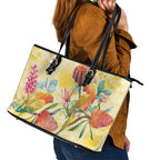 Birds and Floral Aussie Lorikeet Leather Tote Bag Pastel Yellow - Aussie Hoodie