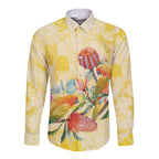 Birds and Floral Aussie Lorikeet Long Sleeve Button Shirt Pastel Yellow - Aussie Hoodie
