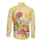 Birds and Floral Aussie Lorikeet Long Sleeve Button Shirt Pastel Yellow - Aussie Hoodie