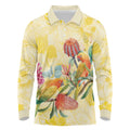 Birds and Floral Aussie Lorikeet Long Sleeve Polo Shirt Pastel Yellow - Aussie Hoodie