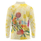 Birds and Floral Aussie Lorikeet Long Sleeve Polo Shirt Pastel Yellow - Aussie Hoodie
