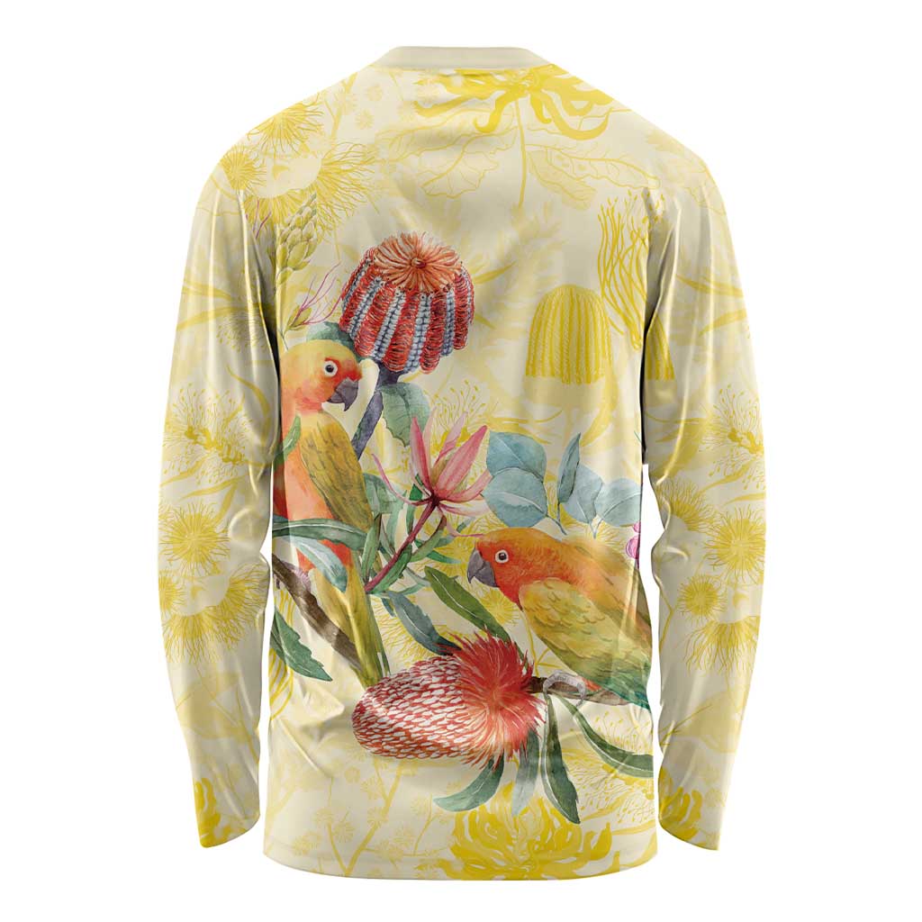 Birds and Floral Aussie Lorikeet Long Sleeve Shirt Pastel Yellow - Aussie Hoodie