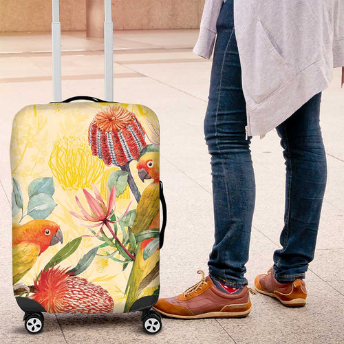 Birds and Floral Aussie Lorikeet Luggage Cover Pastel Yellow - Aussie Hoodie