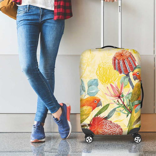 Birds and Floral Aussie Lorikeet Luggage Cover Pastel Yellow - Aussie Hoodie