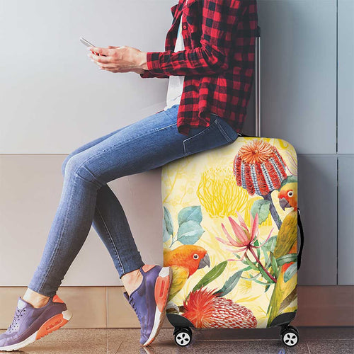 Birds and Floral Aussie Lorikeet Luggage Cover Pastel Yellow - Aussie Hoodie