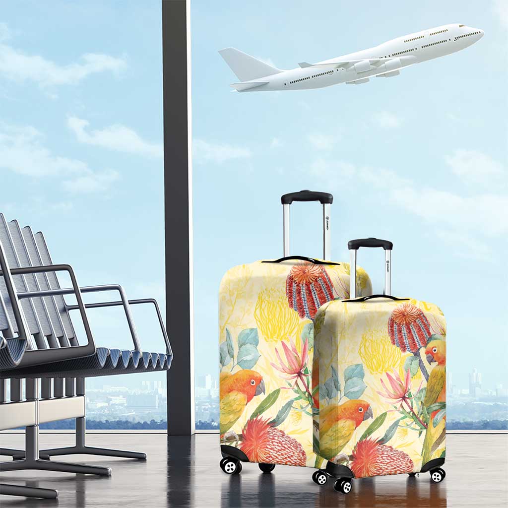 Birds and Floral Aussie Lorikeet Luggage Cover Pastel Yellow - Aussie Hoodie