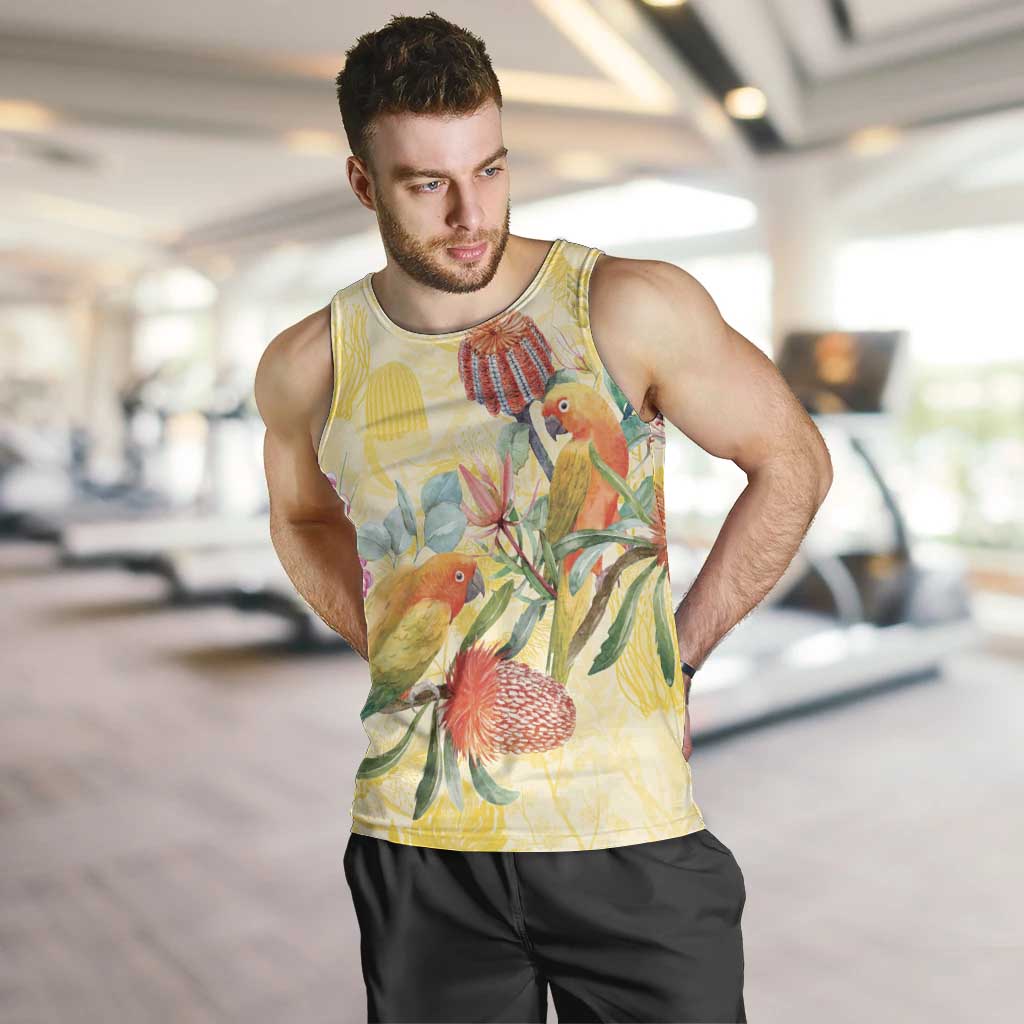 Birds and Floral Aussie Lorikeet Men Tank Top Pastel Yellow - Aussie Hoodie