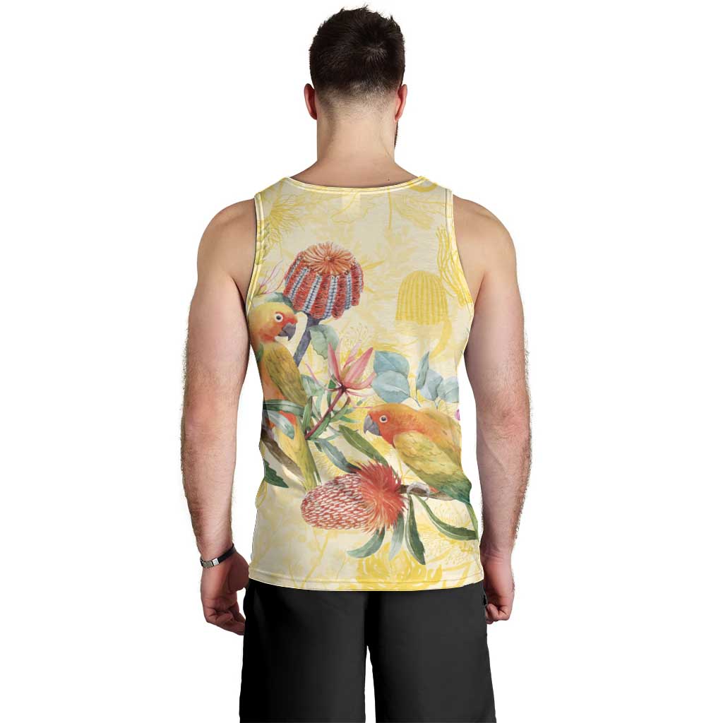 Birds and Floral Aussie Lorikeet Men Tank Top Pastel Yellow - Aussie Hoodie