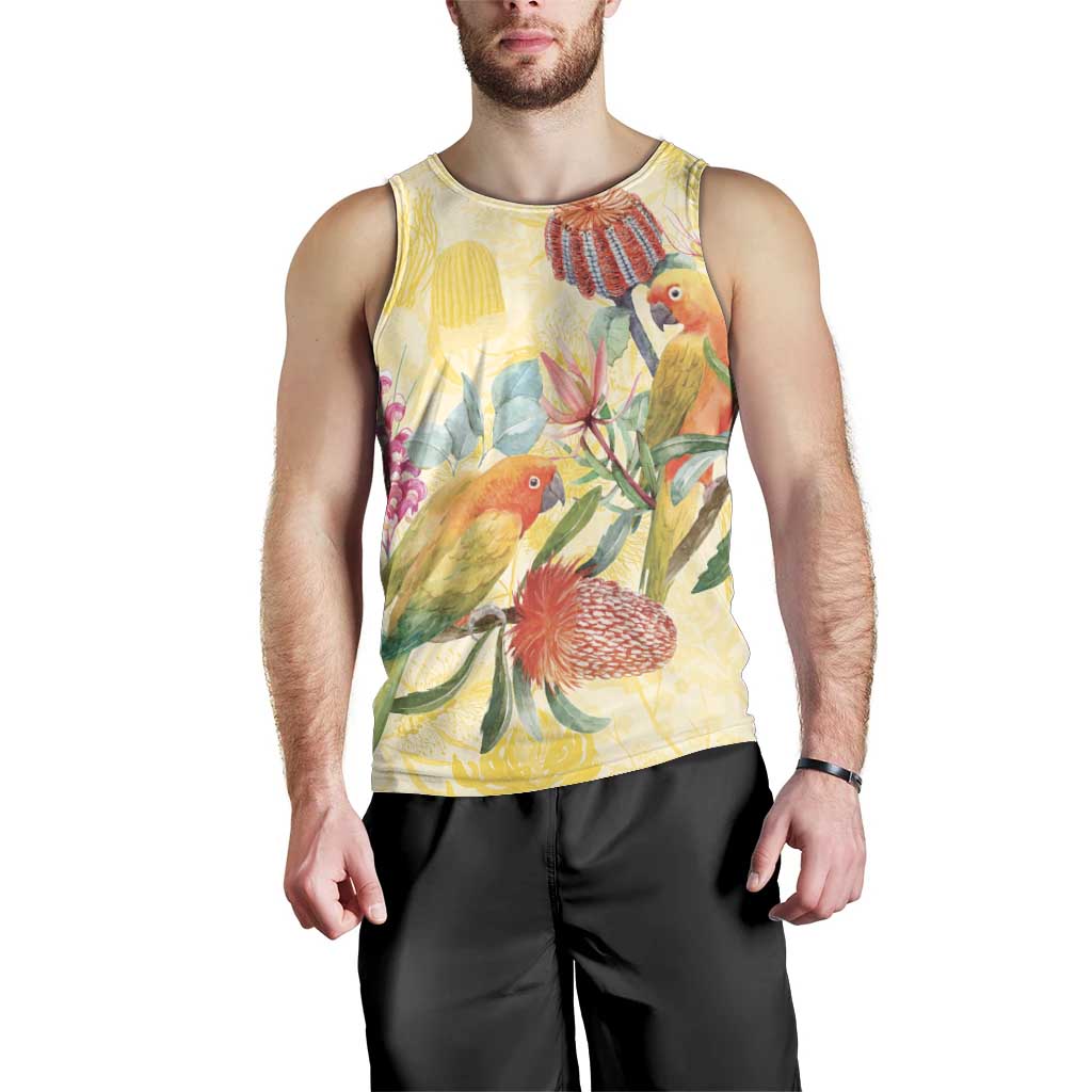 Birds and Floral Aussie Lorikeet Men Tank Top Pastel Yellow - Aussie Hoodie
