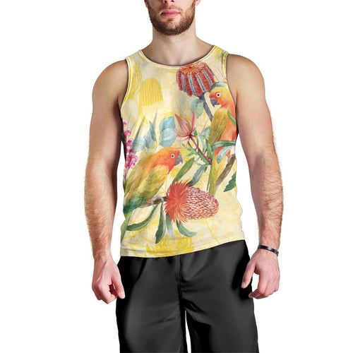 Birds and Floral Aussie Lorikeet Men Tank Top Pastel Yellow - Aussie Hoodie
