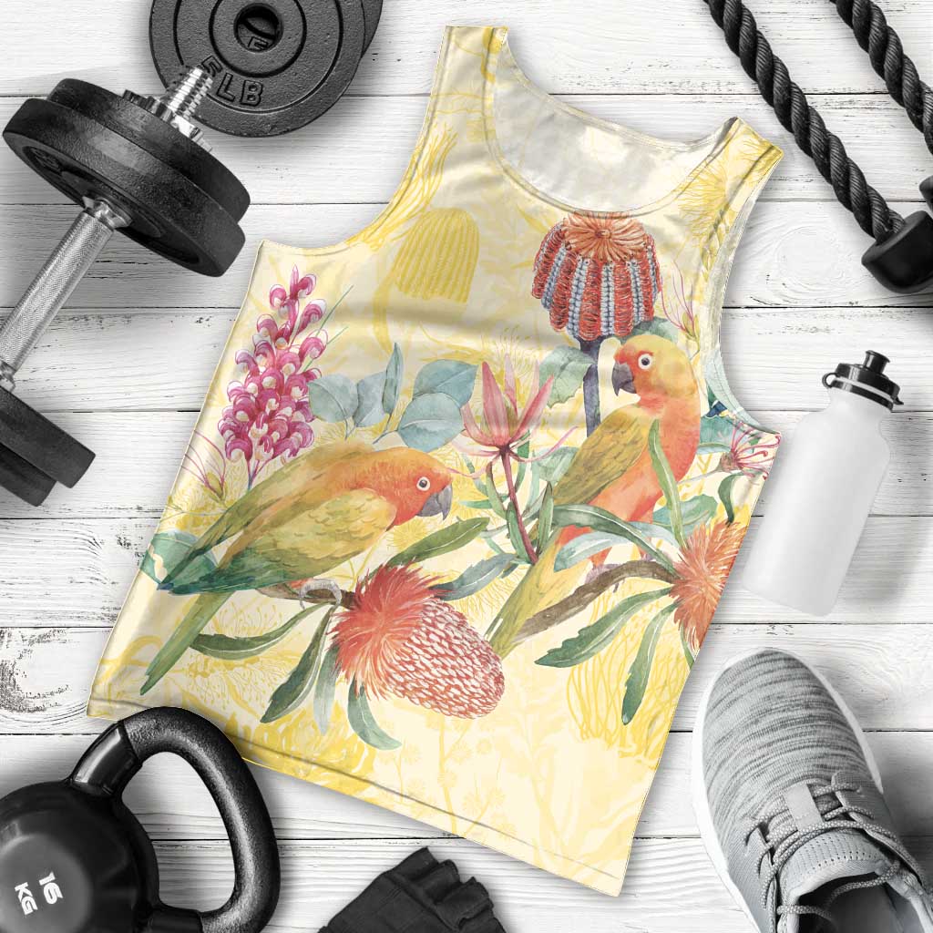 Birds and Floral Aussie Lorikeet Men Tank Top Pastel Yellow - Aussie Hoodie