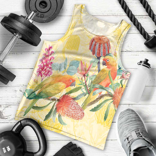Birds and Floral Aussie Lorikeet Men Tank Top Pastel Yellow - Aussie Hoodie
