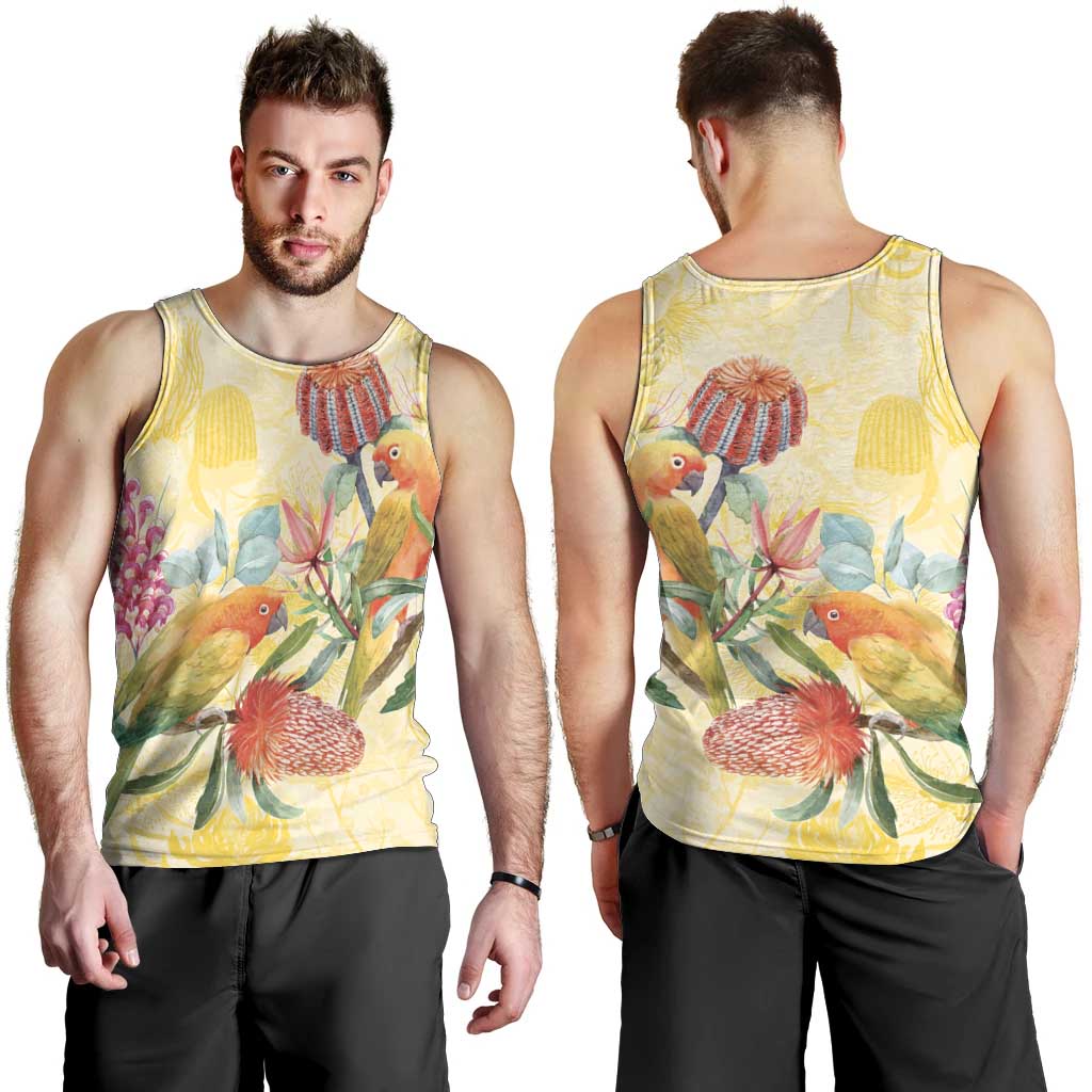 Birds and Floral Aussie Lorikeet Men Tank Top Pastel Yellow - Aussie Hoodie